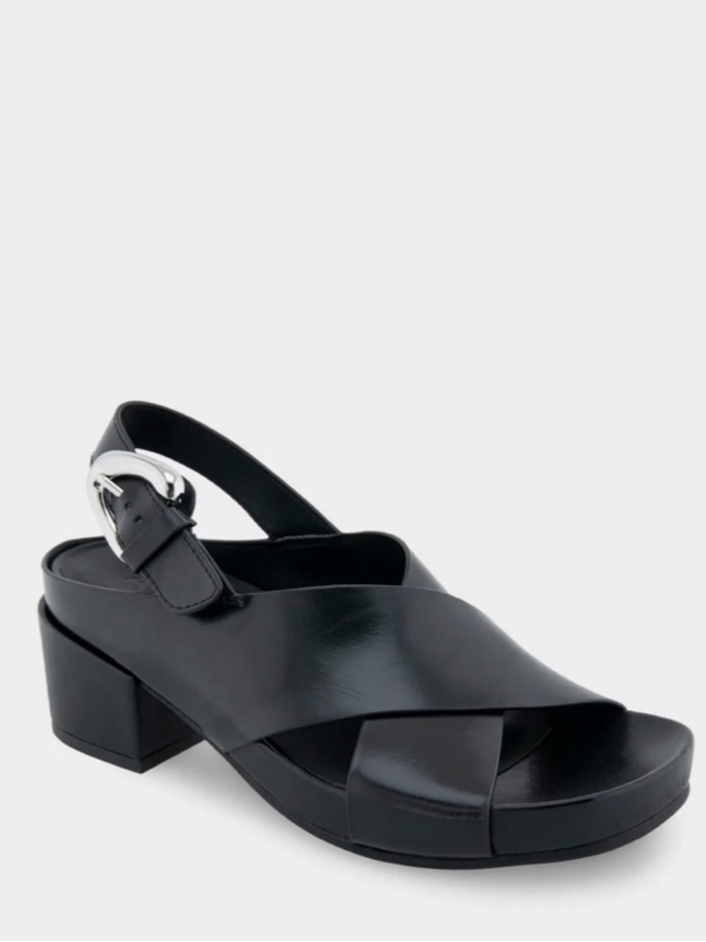 Aerosoles Women's Chrystie block heel black leather criss cross Sandal size 9.5